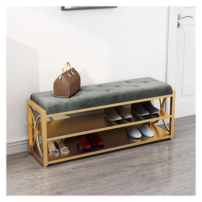 ALDEPO Shoe Cabinet Velvet Upholstered Shoe Bench,Bench Seat Shoe Rack Bench with Golden Shoe Shelf,Hallway Entry Shoe Storage Bench-Green 100x35x45cm (Color : White, Size : 80x35x45cm)