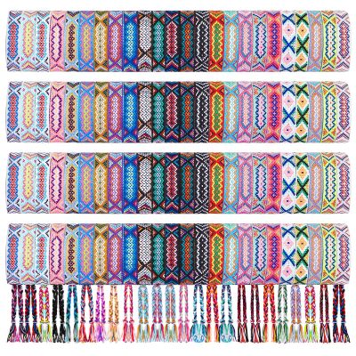 Henoyso 48 Pcs Woven Friendship Bracelets Bulk Adjustable Braided String Nepal Boho Thread End of Year Gift Bracelets with Sliding Knot Closure for Women Girl Birthday Party Camp Favor (Classic Simple)