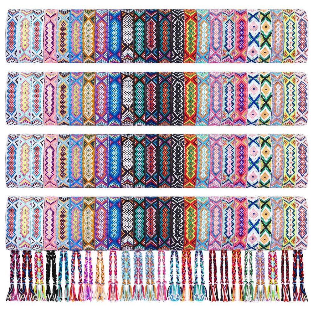 Henoyso 48 Pcs Woven Friendship Bracelets Bulk Adjustable Braided String Nepal Boho Thread End of Year Gift Bracelets with Sliding Knot Closure for Women Girl Birthday Party Camp Favor (Classic Simple)