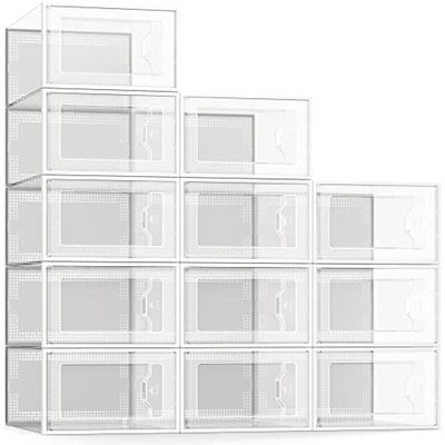 Large 12 shoe box, clear plastic stackable shoe cabinet, space-saving collapsible shoe rack, shoe cabinet organizer