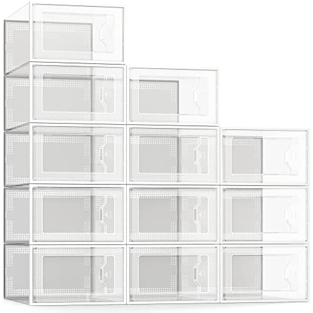 Large 12 shoe box, clear plastic stackable shoe cabinet, space-saving collapsible shoe rack, shoe cabinet organizer