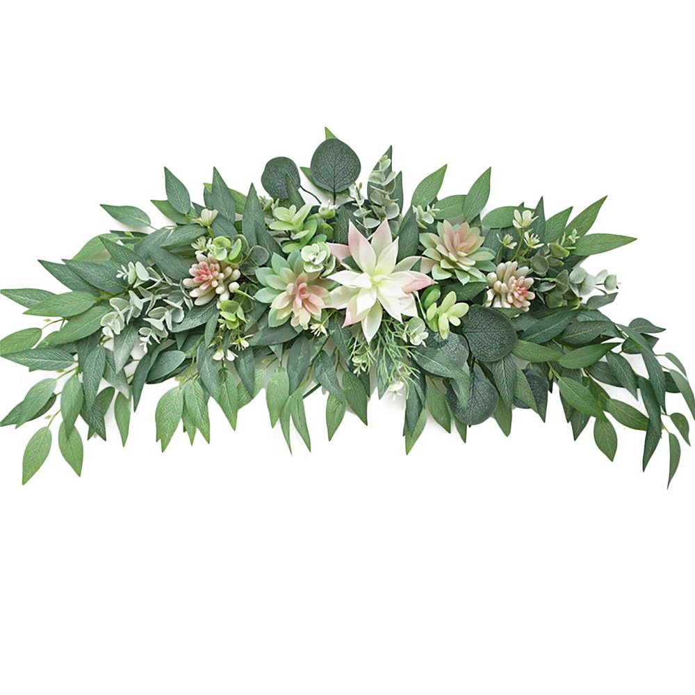 Artificial Succulents Swag, Decorative Swag with Succulents and Eucalyptus Leaves, Wedding Arch Flowers Greenery Plant Swag Farmhouse Floral Garland Table Centerpieces Wall Decor(Green)
