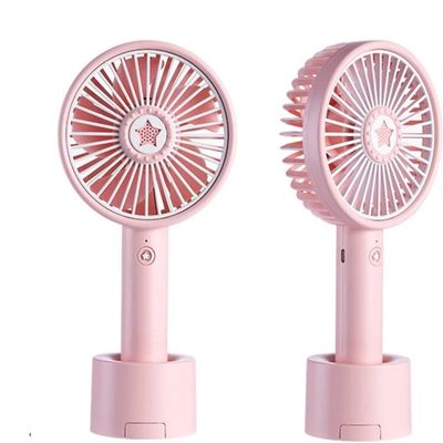 DOWNER Handheld Fan Portable,Desk Fan,Summer Mini USB Fan Handheld Charging Fan Mobile Phone Holder Night Light Hot Weather Convenient (Color : Pink) (Color : Dark Blue)