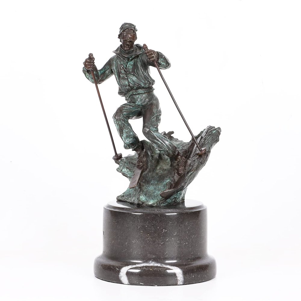 NILEEBUKER 10.8" H Bronze Skier Statue Figurine Modern Sport Man Sculpture Home Decor
