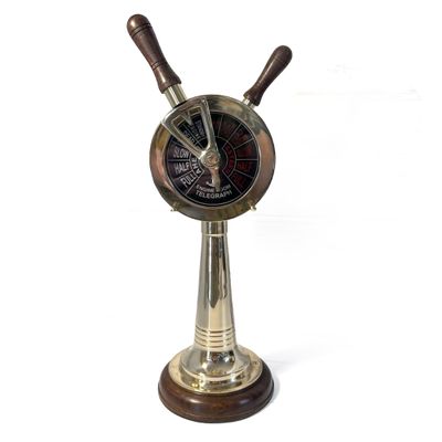 35cm high Replica ships brass telegraph on a wooden base | Nautical home dcor | Coastal maritime ornament