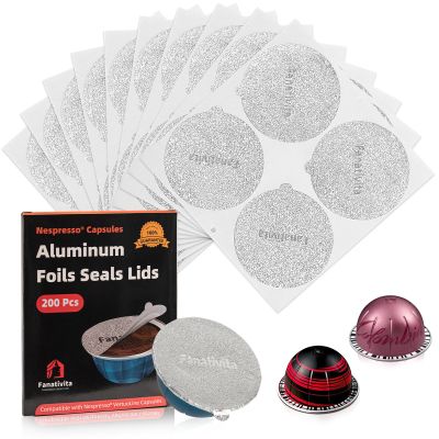 Fanativita Universal Aluminum Foil Seal Lids for Nespresso Pods Vertuo, Compatible with Nespresso Vertuo Reusable Pods, 200Pcs Coffee Pods Lids (62mm)