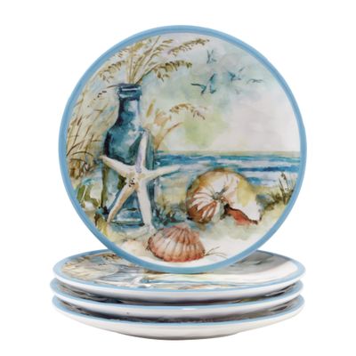 Certified International Coastal Landscape Canape Plate Set, 6-inch Diameter, Set of 4, For Everyday Use, Kitchen Accessories, Party Celebration