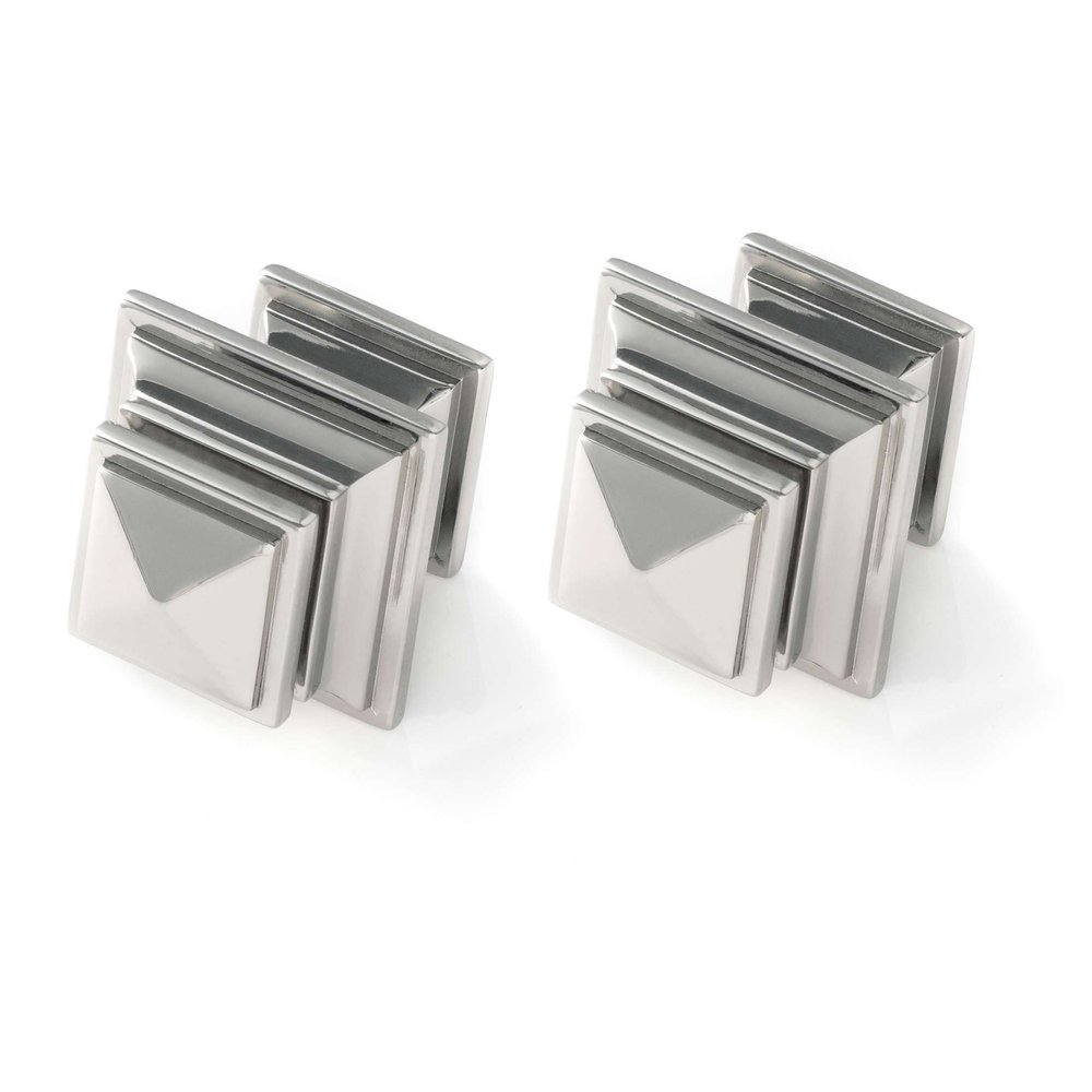 Pine Cone Hill Square Polished Nickel Finials, One Size Feet, Metallic Solid Pattern