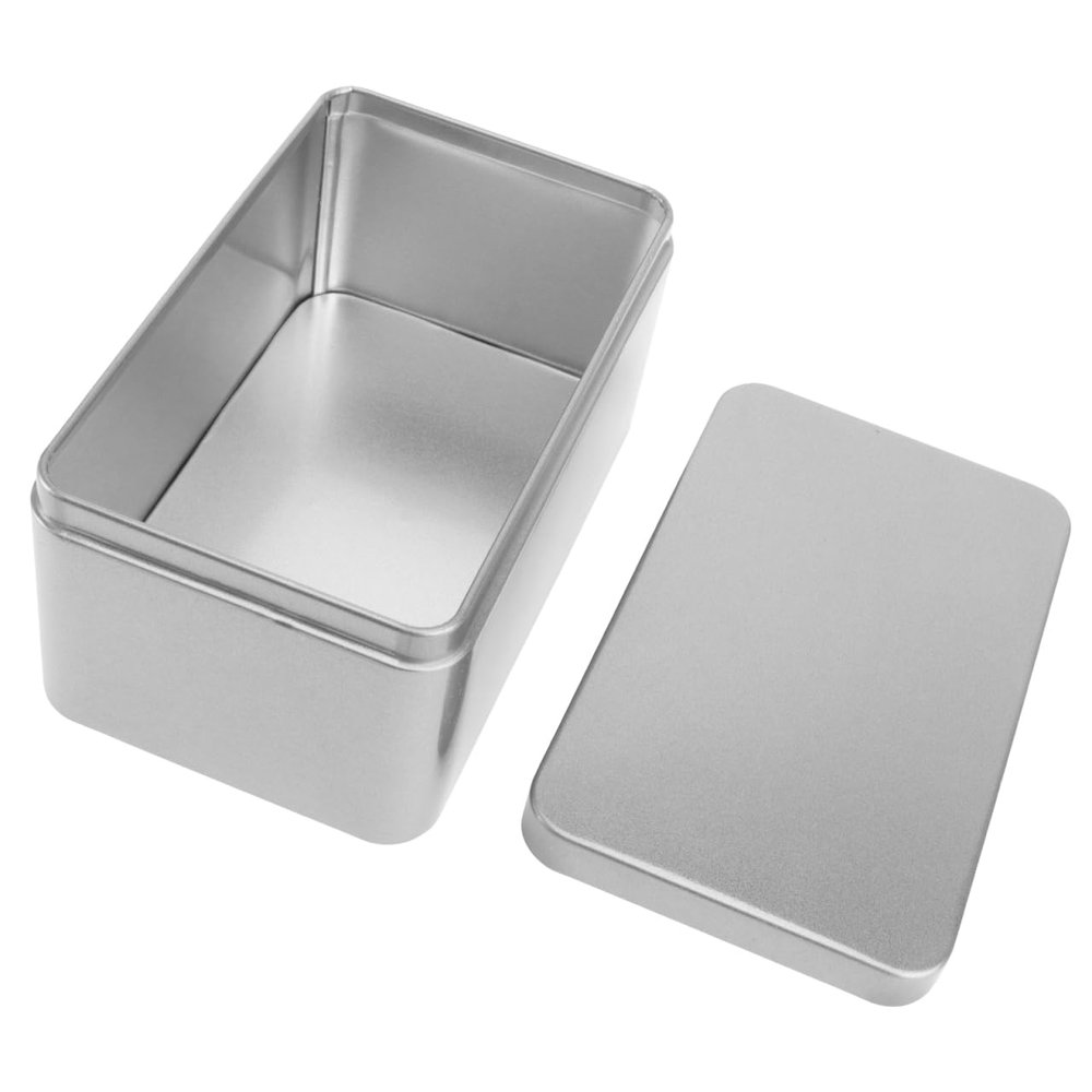 jojofuny Tea Storage Box Organizer - Silver Tinplate Small Tin Container with Lid for Tea Coffee Sweets - 5.23X3.34X2.52 Inch Portable Metal Home Organizer with Tight Seal