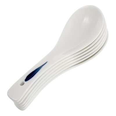 Yardenfun 6pcs Ceramic Soup Spoons Unique Retro Design for Home Dining Porridge Rice Serving Smooth Easy to Clean Decorative Tableware