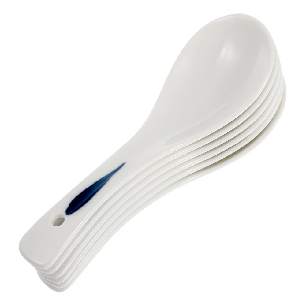 Yardenfun 6pcs Ceramic Soup Spoons Unique Retro Design for Home Dining Porridge Rice Serving Smooth Easy to Clean Decorative Tableware