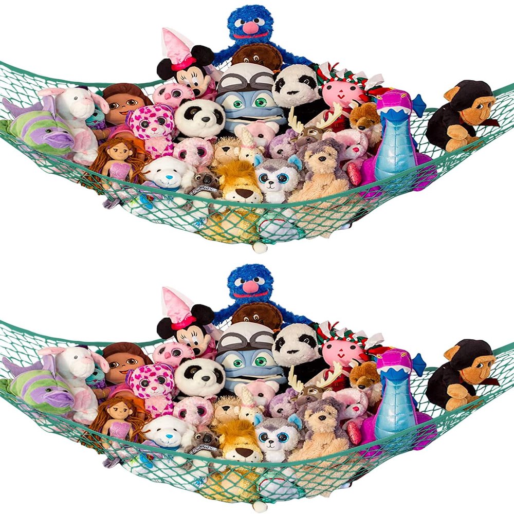 Large Stuffed Animal Storage Hammock 2 Pack | Holds 12 lbs | Corner Stuffed Animal Organizer | Plushie Net for Stuffed Animals | Stuffy Storage, Cute Bedroom, Room Decor | Green