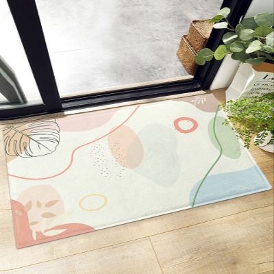 Indoor Doormat Boho Abstract Leaves Morandi Color Doodle,Shaggy Floor Mat with Non-Skid Backing Modern Trendy,Machine Washable Plush Area Rug Carpets for Kitchen Nursery Bedroom 24x35in