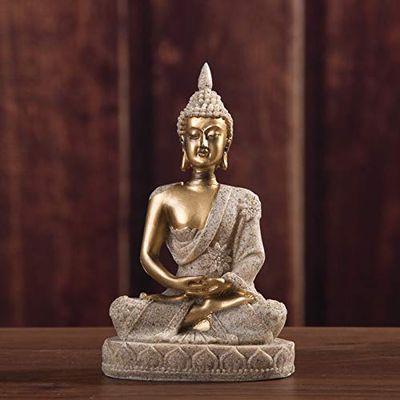 ZORZA Seated Buddha Ornament Sandstone Ornaments Statue Ornaments for Home Living Room Handmade Small Seated Buddha Buddha Ornament Creative Craft Arrangement(Gold)