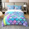 100% Natural Cotton Mermaid Comforter Cover Full Size, Kids Fish Scales Duvet Cover, Girly Rainbow Bedding Set for Boys Teens Women Bedroom, Ocean Life Sea Animal Bedspread Cover with Zipper Closure view 1