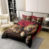 Erosebridal Lion Rose 100% Cotton Duvet Cover Twin Size, Animal Floral Print Comforter Cover Nature Theme Design Bedding Set for Kids Youth Adult, Modern Brown Lion Quilt Cover Room Decor view 2