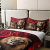 Erosebridal Lion Rose 100% Cotton Duvet Cover Twin Size, Animal Floral Print Comforter Cover Nature Theme Design Bedding Set for Kids Youth Adult, Modern Brown Lion Quilt Cover Room Decor view 4