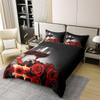 3D Floral 100% Cotton Duvet Cover Twin Digital Printed Blossom Flowers Bedding Set for Women Teens Adult Romantic Rose Comforter Cover Valentine'S Day Wine Glass Banquet Quilt Cover, Black Gray view 2