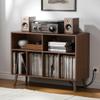 Cozy Castle Record Player Stand with Vinyl Storage Cabinet, Wood Turntable Table Open Shelf Holder Up to 350 Albums Cube Storage Organizer for Living Room, Office, Brown view 1