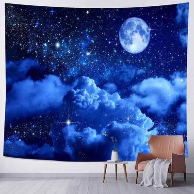 Aidatain Moon Tapestry Blue Sky Night Cloud Crescent Tapestry a Large 84" 90" Flannel Fabric Moonlight Themed Wall Art Hanging Aesthetic for Room Bedroom College Dorm GTZYAT325