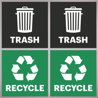 Avery Recycle and Trash Stickers, Green and Black Signs for Bins, Containers, Garbage Cans, Walls, Waterproof, UV Resistant, Preprinted, 4" x 4", 8 Total