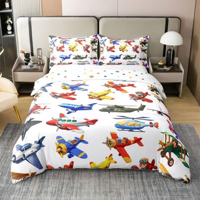 100% Cotton Boys Cartoon Airplane Duvet Cover Queen Size,Teens Rocket Aircraft Bedding Set For Kids Child Teens,Spacecraft Helicopter Comforter Cover,Fighter Airliner Aeroplane Transport Quilt Cover