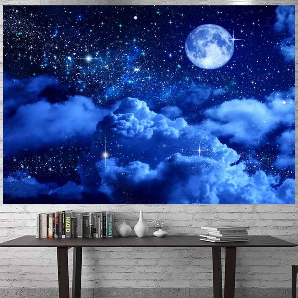 Aidatain Moon Tapestry Blue Sky Night Cloud Crescent Tapestry a Large 93" 71" Flannel Fabric Moonlight Themed Wall Art Hanging Aesthetic for Room Bedroom College Dorm GTZYAT300