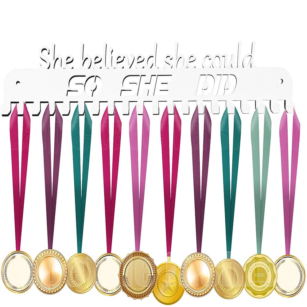Medal Hanger Display - Wall Mount Steel Rack with 20 Hooks Holds 63+ Medals