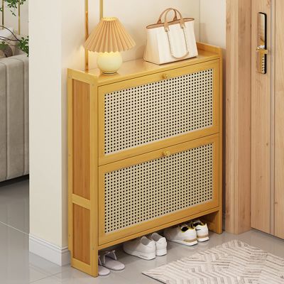 Freestanding Bamboo Shoe Cabinet with 2/3 Flip Drawers, Shoe Rack Organizer Cabinet for Heels, Boots, Slippers, Slim Shoe Storage for Living Room Entrance Hallway ( Color : 2 Tier , Size : 70cm/27.55i
