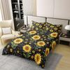 100% Cotton Sunflower Duvet Cover Queen Bee Bedding Set For Kids Girls Boys Yellow Floral Comforter Cover Cute Wild Animal Romantic Rustic Farmhouse Quilt Cover Room Decor 2 Pillow Cases Black view 2