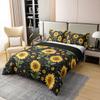 100% Cotton Sunflower Duvet Cover Queen Bee Bedding Set For Kids Girls Boys Yellow Floral Comforter Cover Cute Wild Animal Romantic Rustic Farmhouse Quilt Cover Room Decor 2 Pillow Cases Black view 3