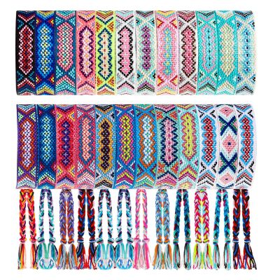 Henoyso 24 Pcs Woven Friendship Bracelets Bulk Adjustable Braided String Nepal Boho Thread End of Year Gift Bracelets with Sliding Knot Closure for Women Girl Birthday Party Camp Favor (Stylish Style)