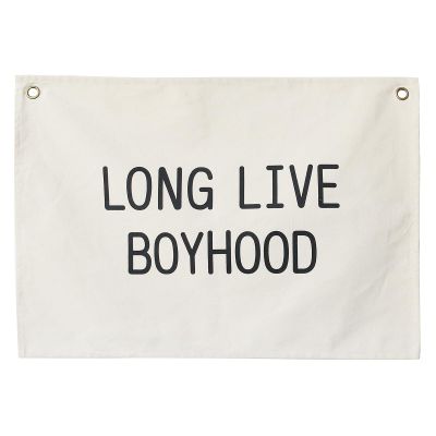 Canvas Banner Wall Hanging Banner Flag for Nursery Teen Kids Room Decoration Boys Girls(Long Live Boyhood-Ivory)
