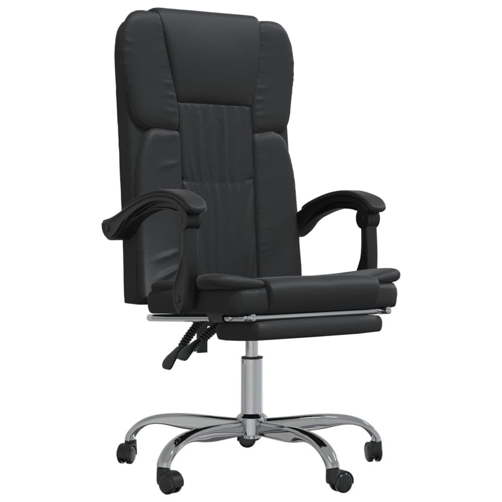 vidaXL Adjustable Reclining Office Chair - Black Faux Leather, Swivel Design, Metal Frame, Rolling Castors, Easy-Clean Upholstery