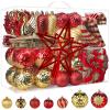 Alupssuc 128pcs Christmas Balls Ornaments Set, Shatterproof Plastic Baubles Christmas Flowers and Tree Topper for Xmas Tree Holiday Wedding Party Decorations with Hanging Strings, Red and Gold view 1