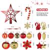 Alupssuc 128pcs Christmas Balls Ornaments Set, Shatterproof Plastic Baubles Christmas Flowers and Tree Topper for Xmas Tree Holiday Wedding Party Decorations with Hanging Strings, Red and Gold view 2