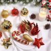 Alupssuc 128pcs Christmas Balls Ornaments Set, Shatterproof Plastic Baubles Christmas Flowers and Tree Topper for Xmas Tree Holiday Wedding Party Decorations with Hanging Strings, Red and Gold view 3
