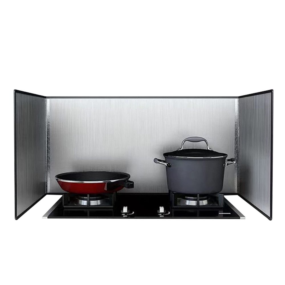 3 Sided Oil Splatter Guard, Backsplash Behind Stove, Non-stick Oil, Easy Maintenance, Reusable, Stainless Steel Oil Splatter Guard for Frying Pans, Gas Stoves, Dishwashers (Color : Silver, Size : 60