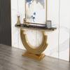 KWOKING Glam Golden Console Table Marble Stain Resistant Console Sofa Table for Hall European-style Marble Semi-circular Against the Wall Porch Table Rock Slab Entrance Desk Black 47"L x 14"W x 33"H view 2