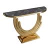 KWOKING Glam Golden Console Table Marble Stain Resistant Console Sofa Table for Hall European-style Marble Semi-circular Against the Wall Porch Table Rock Slab Entrance Desk Black 47"L x 14"W x 33"H view 3