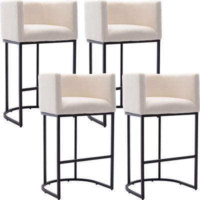 BESTANO Modern Counter Height Linen Upholstered Bar Stools Set of 4, 32" Kitchen Counter Island Stools Bar Chairs with Black Metal Frame for Kitchen Island, Cream