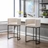 BESTANO Modern Counter Height Linen Upholstered Bar Stools Set of 4, 32" Kitchen Counter Island Stools Bar Chairs with Black Metal Frame for Kitchen Island, Cream view 2