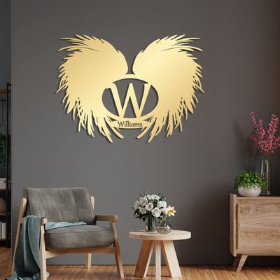 Angel Wings Metal Wall Art, Custom Name Sign, Modern Home Decoration for Living Room, Bedroom, Office with Personalized Metal Signs (Angel Wings 02)