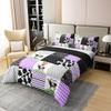 100% Cotton Cute Cow Print Duvet Cover Queen Size Kawaii Highland Cow Bedding Set Bedroom Decor Honeycomb Plaid Pattern Geometric Stripes Comforter Cover Farm Animals Bedding, Purple Black Grey view 3