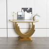 KWOKING Glam Golden Console Table Marble Stain Resistant Console Sofa Table for Hall European-style Marble Semi-circular Against the Wall Porch Table Rock Slab Entrance Desk White 47"L x 14"W x 33"H view 1