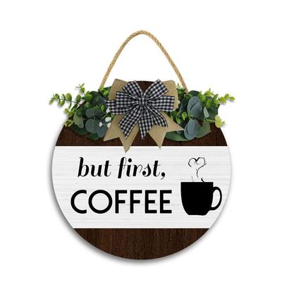 12x12In But First Coffee Sign,Coffee Decor Coffee Wood Sign,Vintage Farmhouse Coffee Station Decor,Funny Rustic Kitchen Decor for Counter,Coffee Lover Gift