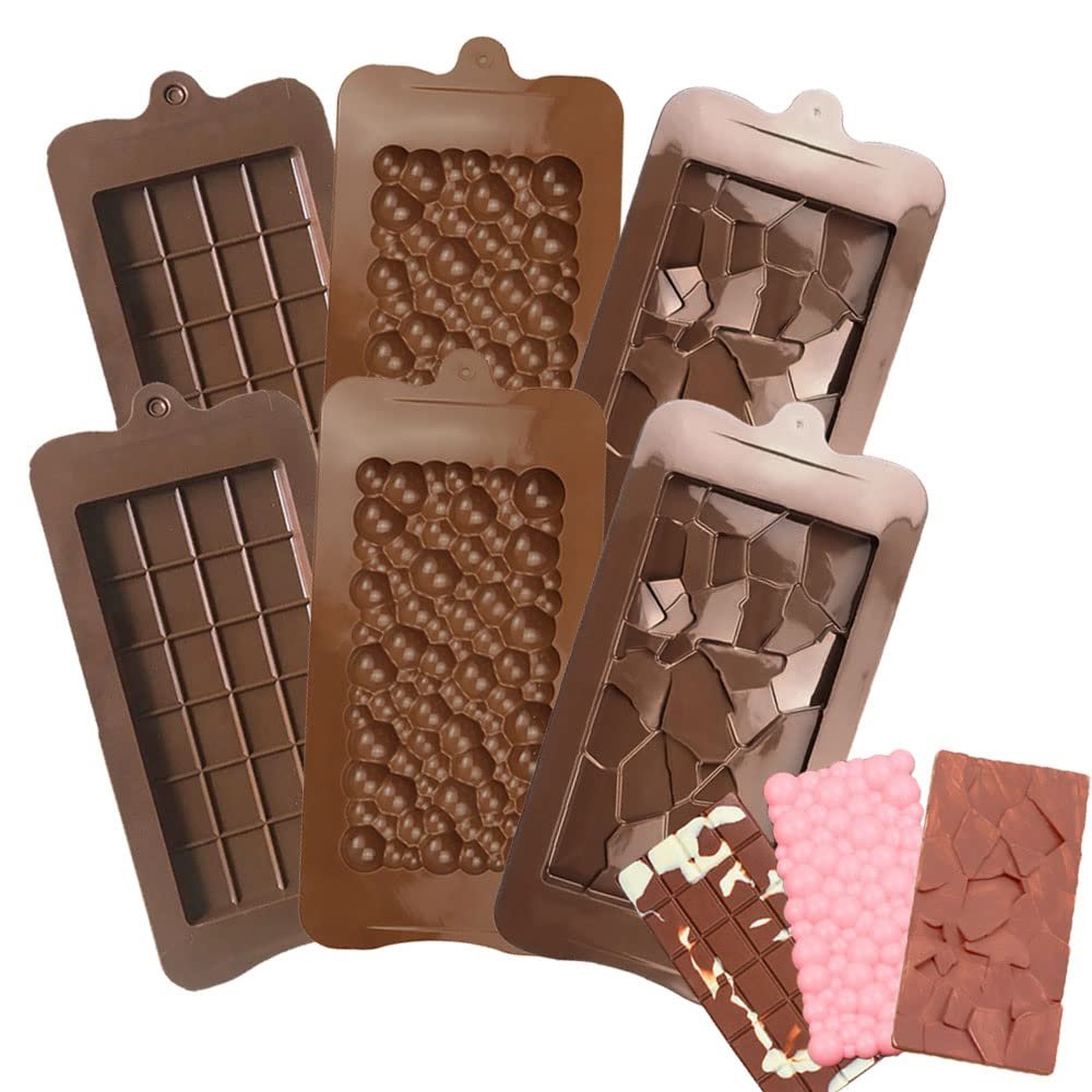 6 PCS Break Apart Chocolate Silicone Molds, Candy Bar Silicone Molds Food Grade Non-Stick Silicone Protein and Energy Bar Molds