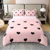 100% Cotton Girls Comforter Cover Full Size Cute Heart Pattern Duvet Cover Lovely Pink Black Bedding Set Cartoon Geometric Soft Quilt Cover Girly Bedroom Decor Gift Modern Bedspread Cover view 1