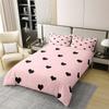 100% Cotton Girls Comforter Cover Full Size Cute Heart Pattern Duvet Cover Lovely Pink Black Bedding Set Cartoon Geometric Soft Quilt Cover Girly Bedroom Decor Gift Modern Bedspread Cover view 2