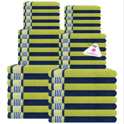 CASA COPENHAGEN He&She Towels, 550GSM Hotel & Spa Decorative Kitchen & Bathroom Egyptian Cotton 72Pieces Towel Set, Includes 24Bath Towels 24Hand Towels 24Washcloths- California Blue & Green